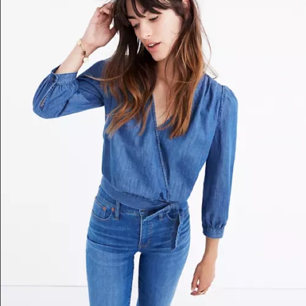 Madewell Chambray Denim Wrap Top